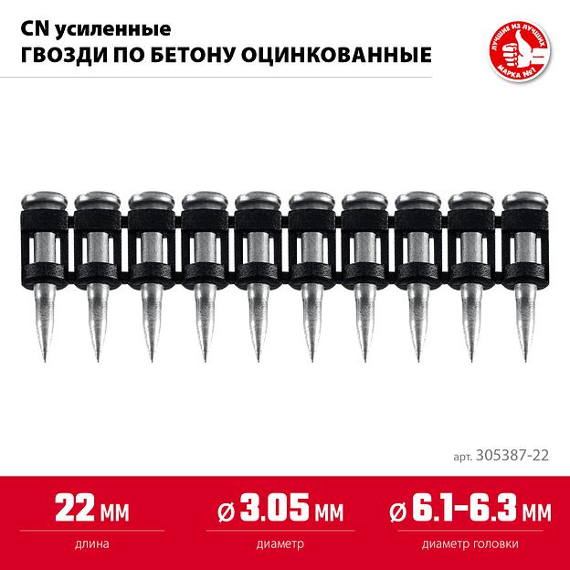 ЗУБР CN усиленные 22 х 3.05 мм, гвозди по бетону оцинкованные, 1000 шт (305387-22) фото 3