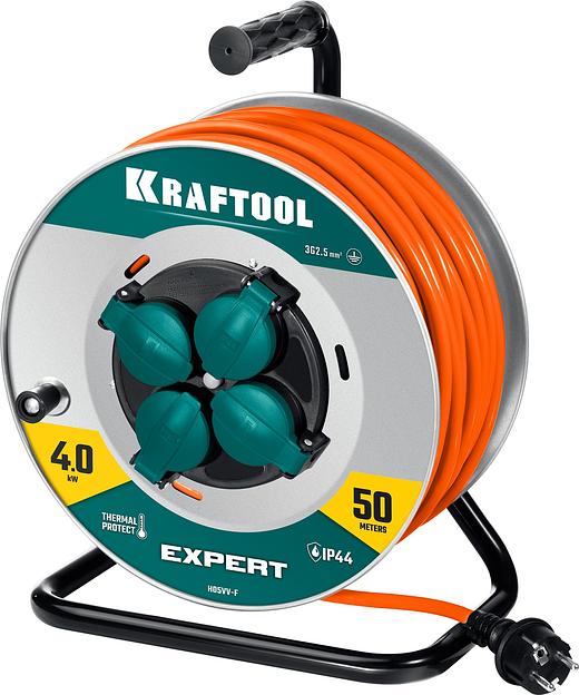 KRAFTOOL EXPERT 4.0, ПВС 3х2.5 50м 4000Вт IP44, силовой удлинитель на стальной катушке (55089-50) фото 1