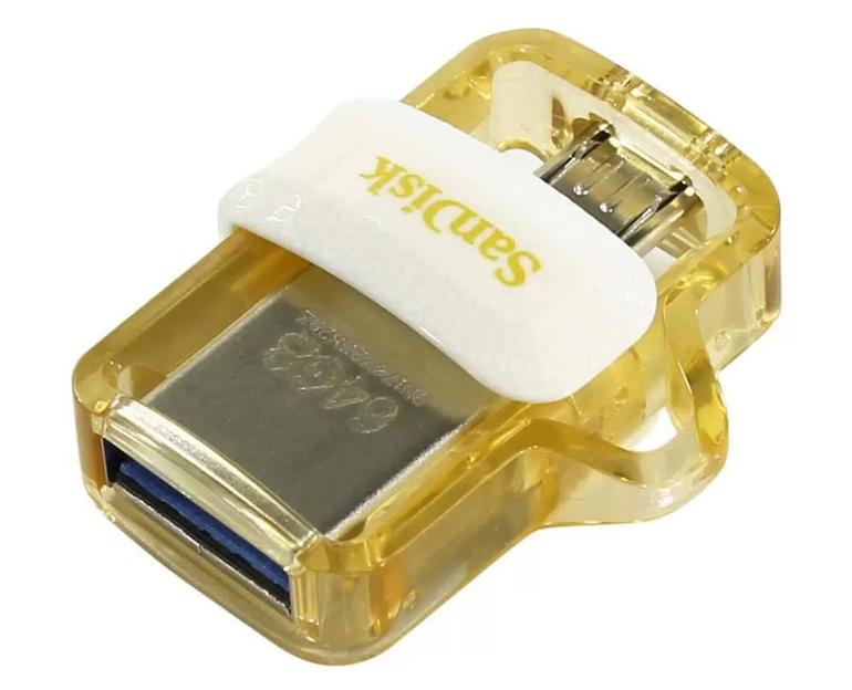 Флеш-накопитель Sandisk Флеш накопитель SDDD3-064G, Ultra Dual Drive, White-Gold, Retail, 4x6 Insert фото 2