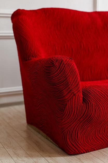 Чехол на трёхместный диван Чехлы&Пледы «Жаккард Волна» бордо ОПТ фото 5