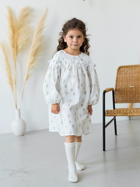 Платье MINI DI «Ева» веточки на белом, муслин, арт.270 ОПТ фото 3