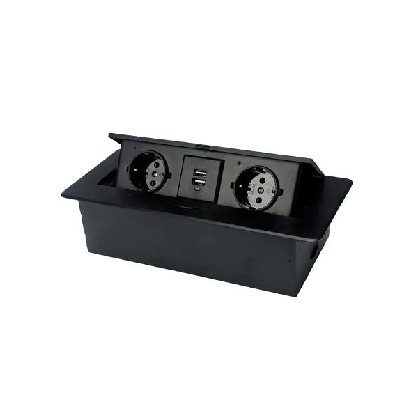 Встраиваемая выдвижная розетка в столешницу 2EU+2USB черная фото 4