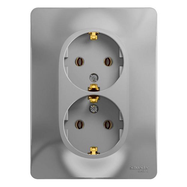 Розетка 2-м СП Glossa 16А IP20 с заземл. в сборе алюм. SE GSL000324 фото 1