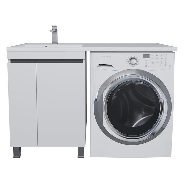 Тумба под стиральную машину с раковиной Uperwood Magenta 60/120 см, напольная, белая/графит, с дверцами, левая фото 1