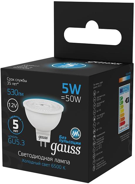 Лампа светодиодная Gauss 201505305 5Вт цок.:GU5.3 рефлек. 12B 6500K св.свеч.бел.хол. (упак.:1шт) фото 3