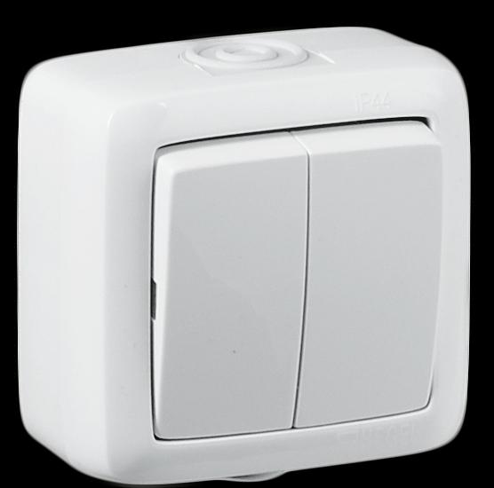 Выключатель двухклавишный наружный белый 10А IP44 10А фото 1