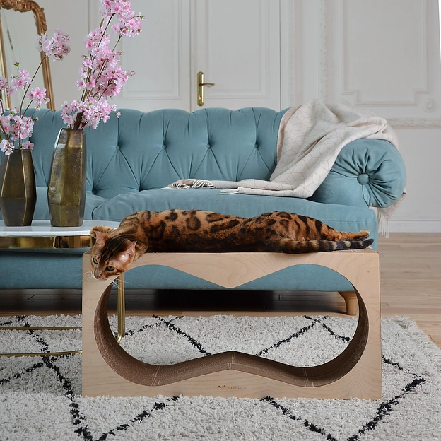 Когтеточка Тумяу «Аквариум» с деревянным ободком, Premium, светлое дерево, опт фото 2