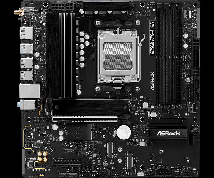Материнская плата ASROCK B850M PRO-A WIFI, AM5, B850, 4*DDR5, 4*SATA, 4*M.2, 4*USB 2.0, 3*USB 3.2, 2*Type-C, 2*PCIx16, 1*M.2 (Key E), HDMI+DP, mATX фото 2