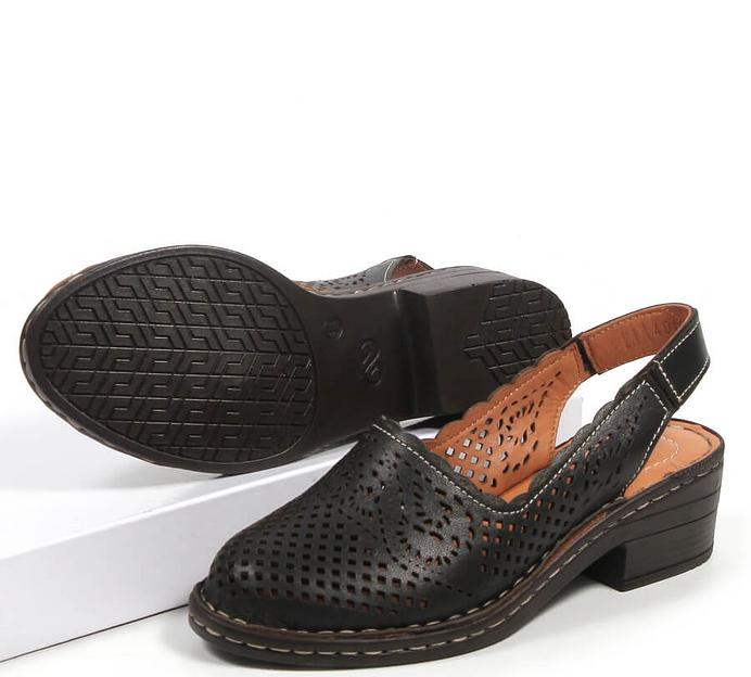 Босоножки женские из натуральной кожи на каблуке, арт.2023-23 чёрный ОПТ фото 4