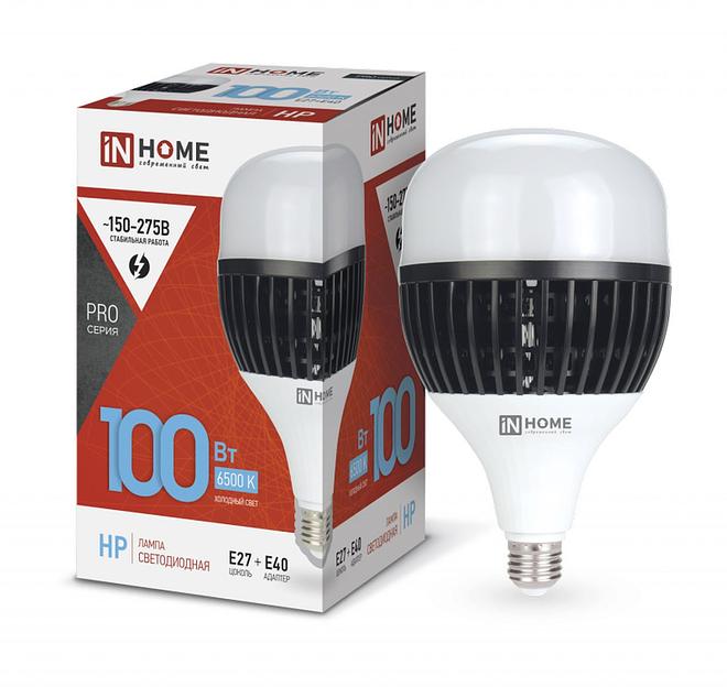 Лампа светодиодная LED-HP-PRO 100Вт 230В E27 с адаптером Е40 6500К 9500Лм IN HOME фото 1