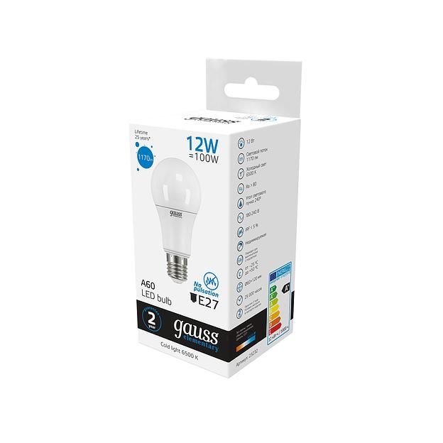 GAUSS 23232 Светодиодная лампа LED Elementary A60 12W E27 1170lm 6500K 1/10/50 0 фото 5