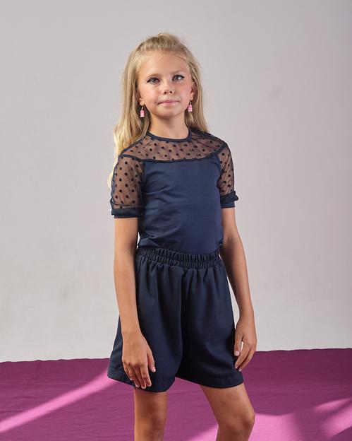 Блузка школьная с коротким рукавом на девочку KristiKlo синяя ОПТ фото 6