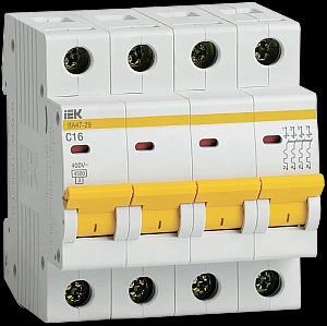 Выключатель автоматический четырехполюсный 16А С ВА47-29 4.5кА IEK MVA20-4-016-C, 1 шт фото 1