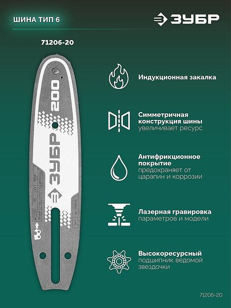ЗУБР тип 6, 20 см, шаг 3/8″, паз 1.1 мм, 33 звеньев, шина (71206-20) фото 4