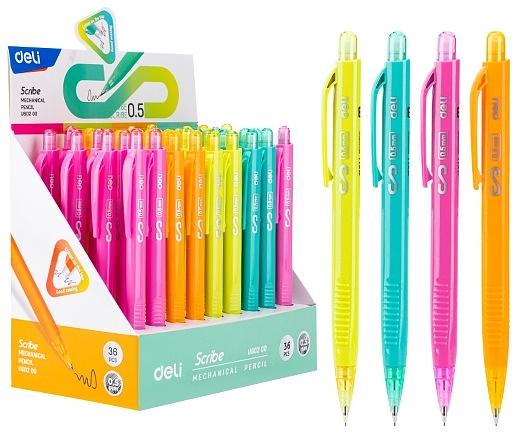 Набор карандашей мех. Deli EU60200-P Scribe 0.5мм трехгран. пластик ассорти дисплей (36шт) ластик фото 1