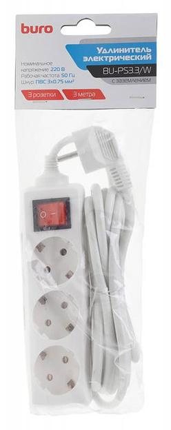 Сетевой удлинитель Buro BU-PS3.3/W 3м (3 розетки) белый (пакет ПЭ) фото 4