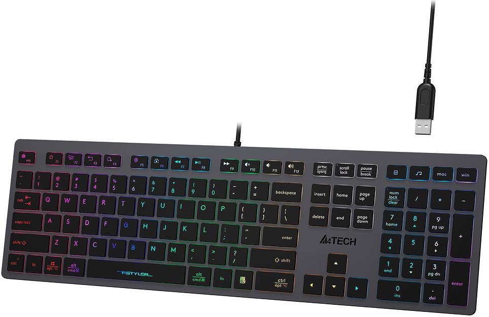 Клавиатура A4Tech Fstyler FX60H серый USB slim Multimedia LED фото 5