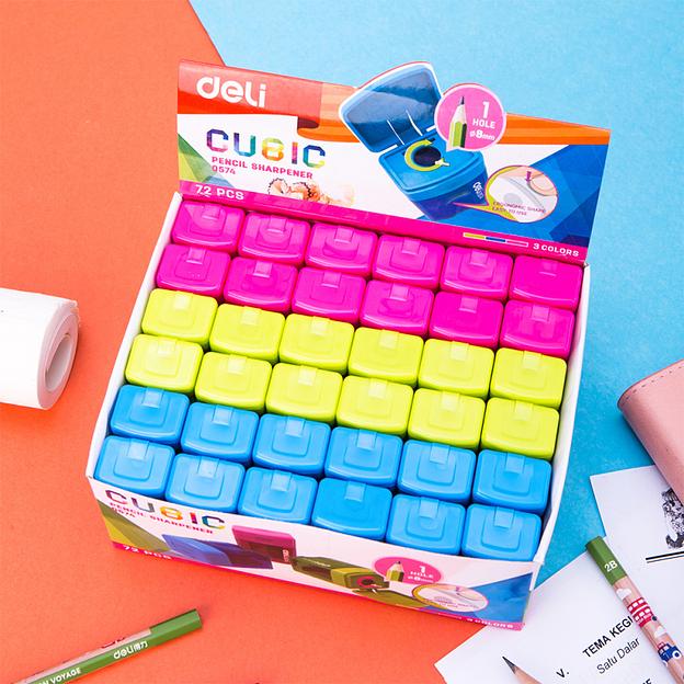 Точилка для карандашей ручная Deli E0574 Cubic 1 отверстие пластик ассорти дисплей фото 7