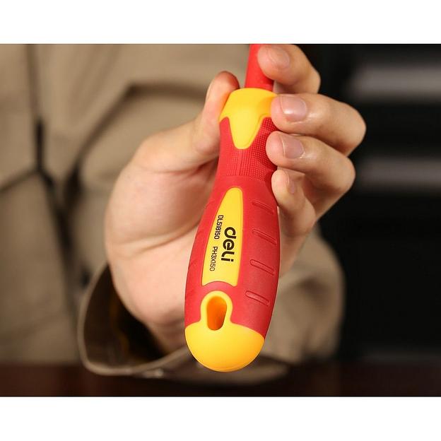 Диэлектрическая крестовая отвертка Deli DL518150 PH3х150мм сталь Cr-V, сертификат VDE для работ под напряжением до 1000 В фото 5