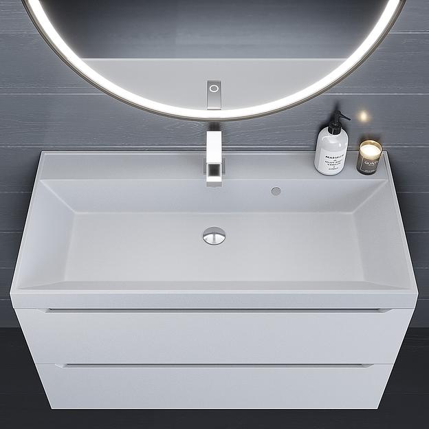 Раковина кварцевая для ванной комнаты Uperwood Classic Quartz 90 см, белая матовая, жасмин фото 2