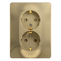 GLOSSA Розетка двойная с заземлением со шторками в сборе титан фото 6