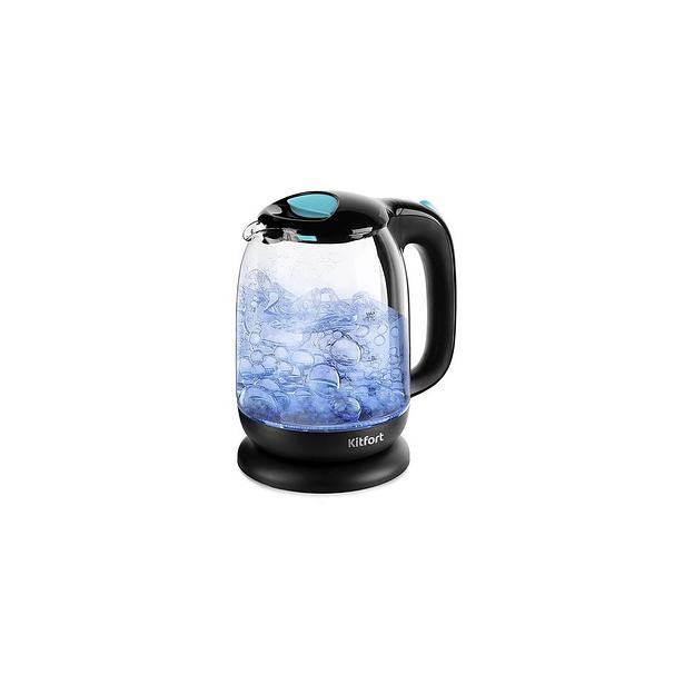 Чайник электрический KitFort КТ-625-1, 2200Вт, черный и голубой фото 1
