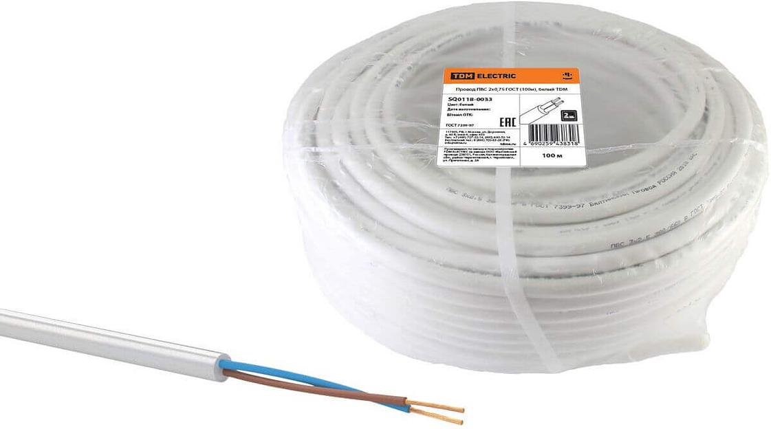 Провод ПВС 2х0,75 ГОСТ (100м), белый TDM фото 1