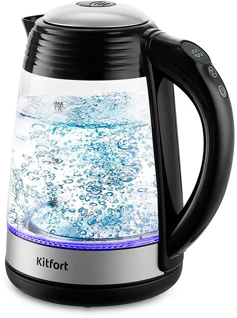 Чайник электрический Kitfort КТ-6126 1.7л. 2200Вт черный (корпус: стекло) фото 1