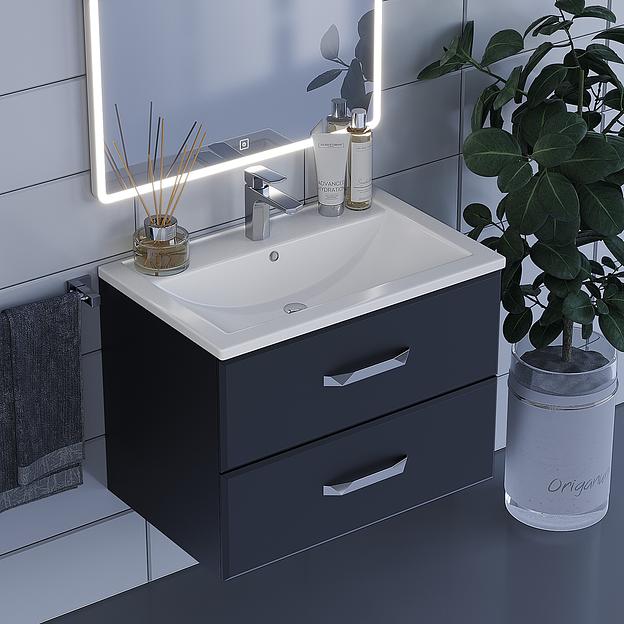 Тумба с раковиной для ванной Uperwood Foster 70 см, подвесная, черная фото 1