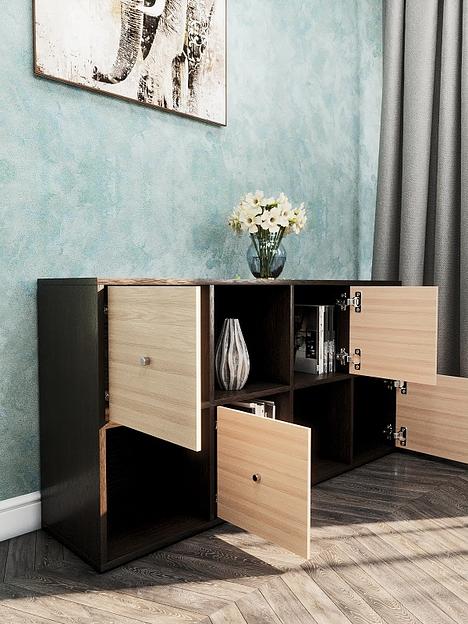 Стеллаж горизонтальный с 4 дверцами 8-секционный Wood&Stone «Малави» 310 венге линум, шимо светлый 132×32.8×67.3 см фото 3