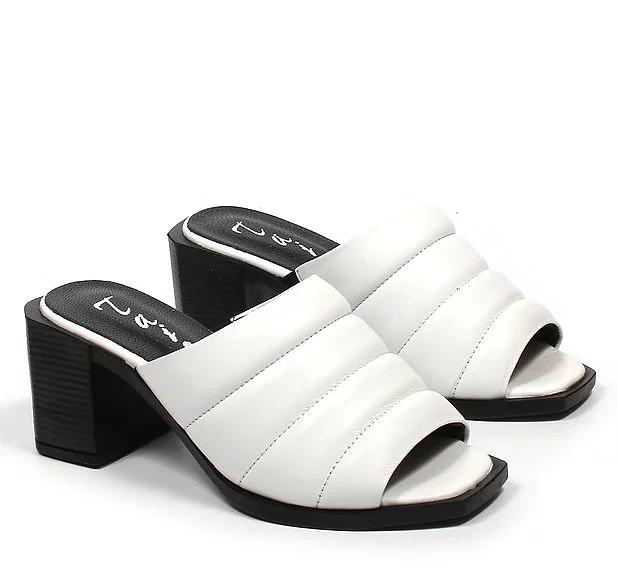 Сабо женские TAIS из натуральной кожи на каблуке, арт.327 белый ОПТ фото 1