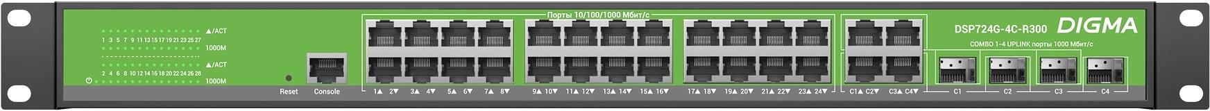Коммутатор Digma DSP724G-4C-R300 (L2+) 24x1Гбит/с 4xКомбо(1000BASE-T/SFP) 24PoE 24PoE+ 300W управляемый фото 4