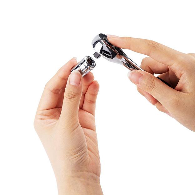 Ключи Deli Набор торцевых головок с трещоткой 12 предметов Deli DL0012T 1/4» (10 торцевых головок (5,6,7,8,9,10,11,12,13,14 мм), удлинитель, трещотка 45 зубьев, сталь 50BV30 фото 6