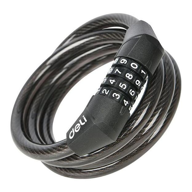 Замок Deli Замок тросовый велосипедный кодовый Deli DL508051 10*1200 мм, 10000 комбинаций, держатель на раму фото 1