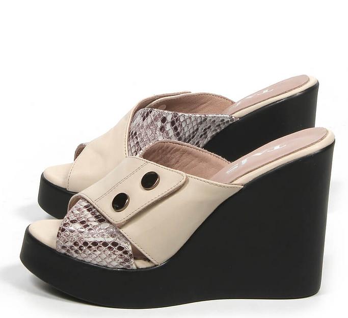 Сабо женские TAIS из натуральной кожи на танкетке, арт.2023-34 бежевый ОПТ фото 6