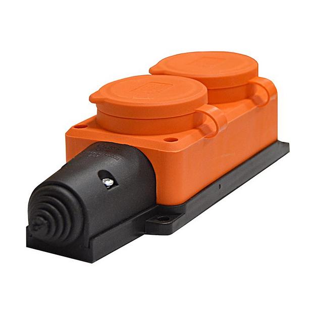 Колодка удлинителя 2-м Компакт 1ф с заглушками каучук оранж. UNIVersal 3033 фото 1