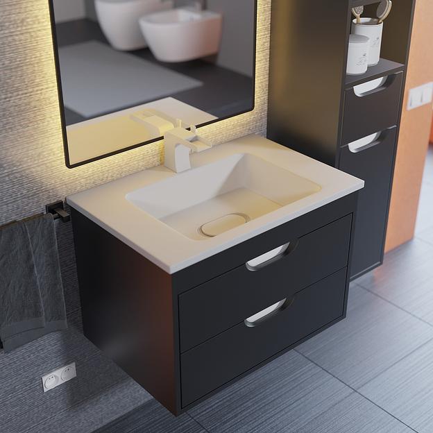 Тумба с раковиной для ванной Uperwood Modul 65 см, подвесная, матовая, черная фото 4