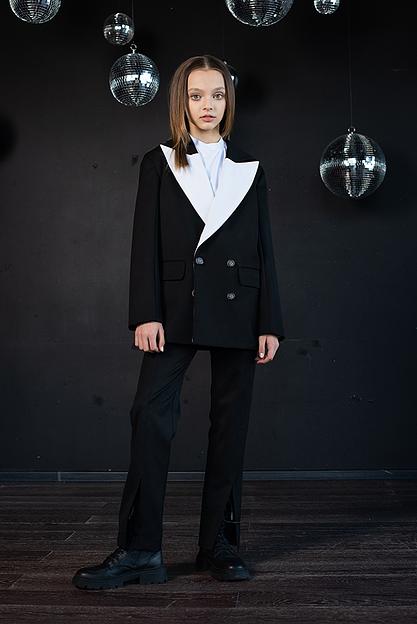 Классические чёрные брюки с разрезами для девочки ОПТ фото 2