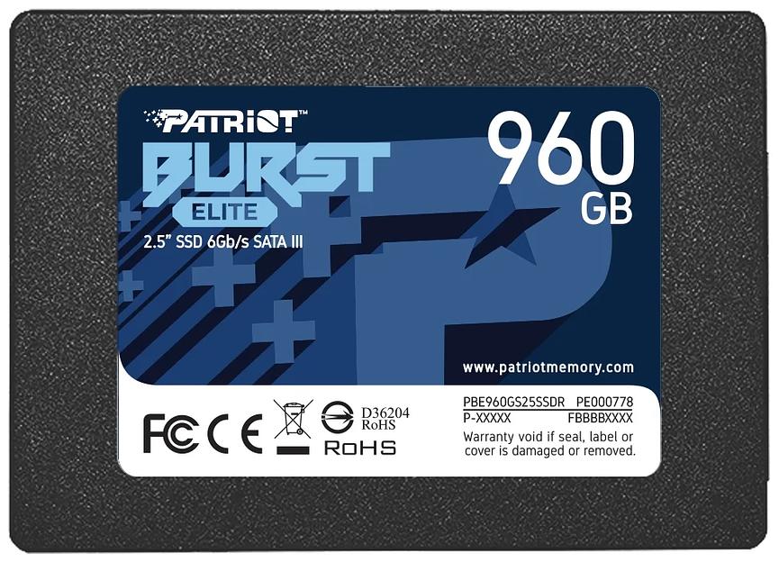 SSD PATRIOT Burst Elite 960Гб Наличие SATA 3.0 3D NAND Скорость записи 320 Мб/сек. Скорость чтения 450 Мб/сек. 2,5" TBW 400 Тб PBE960GS25SSDR фото 1
