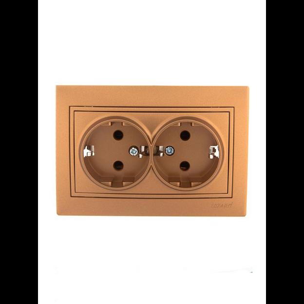 Розетка 2-м СП Mira 16А IP20 с заземл. со вставкой керамика зол. метал. LEZARD 701-1313-127 фото 1