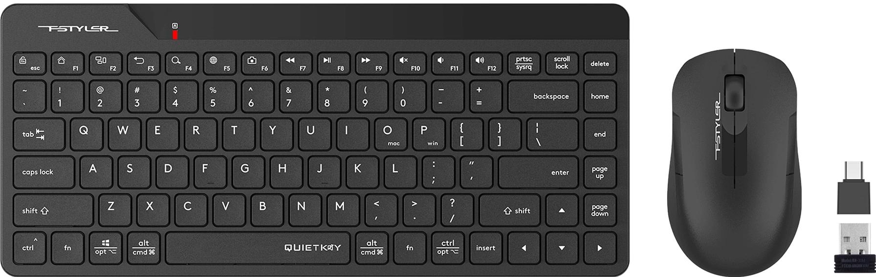Клавиатура + мышь A4Tech Fstyler FG2200 Air2 клав:черный мышь:черный USB беспроводная slim (FG2200 AIR2 BLACK) фото 2