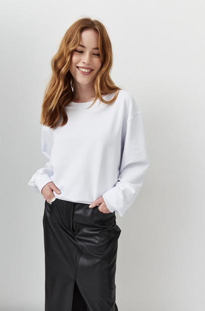 Свитшот женский трехнитка петля однотонный базовый белый SWT02-1 фото 1