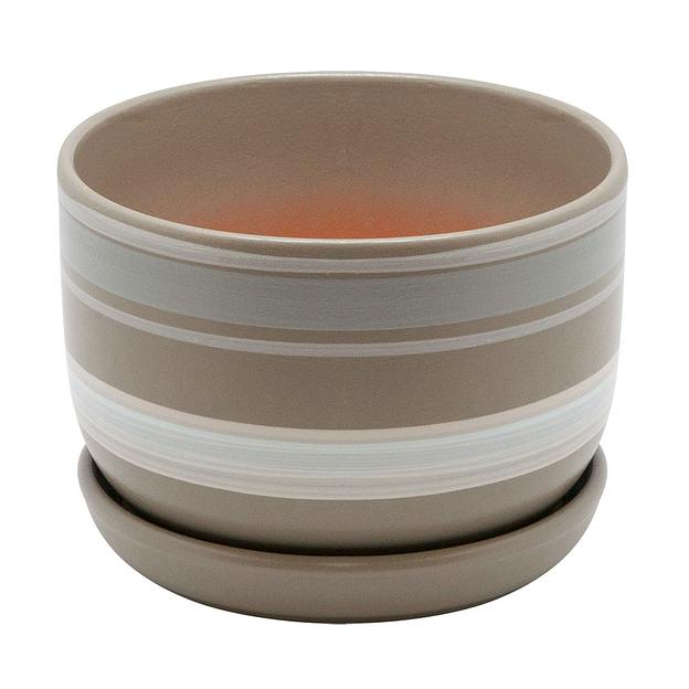 Керамический горшок с подставкой, 1,65л., Д165 Ш165 В105, серый с белыми полосками фото 1