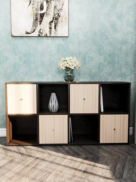 Стеллаж горизонтальный с 4 дверцами 8-секционный Wood&Stone «Малави» 310 венге линум, шимо светлый 132×32.8×67.3 см фото 1