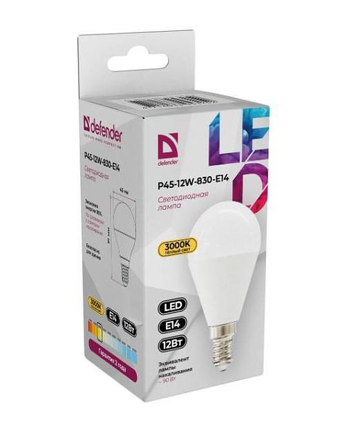 Defender Лампочка светодиодная P45-12W-830-E14 шар, 3000 К, теплый белый, 1 шт. фото 1