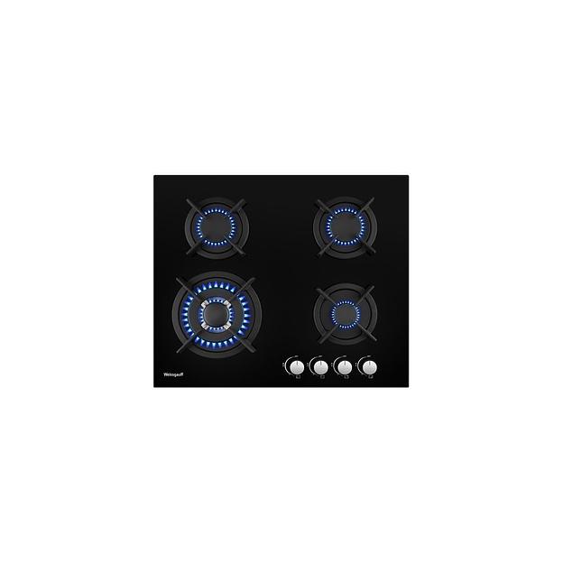 Газовая варочная панель WEISSGAUFF HG 640 BGh, 4 конфорки, закаленное стекло, черный фото 1