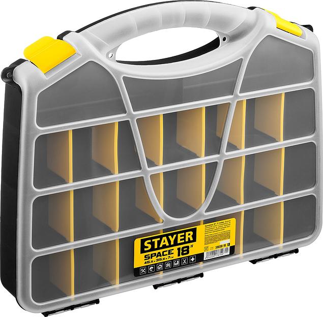 STAYER SPACE-18, 455 х 355 х 70 мм, (18″), пластиковый органайзер с 21 ячейкой (38038-18) фото 1