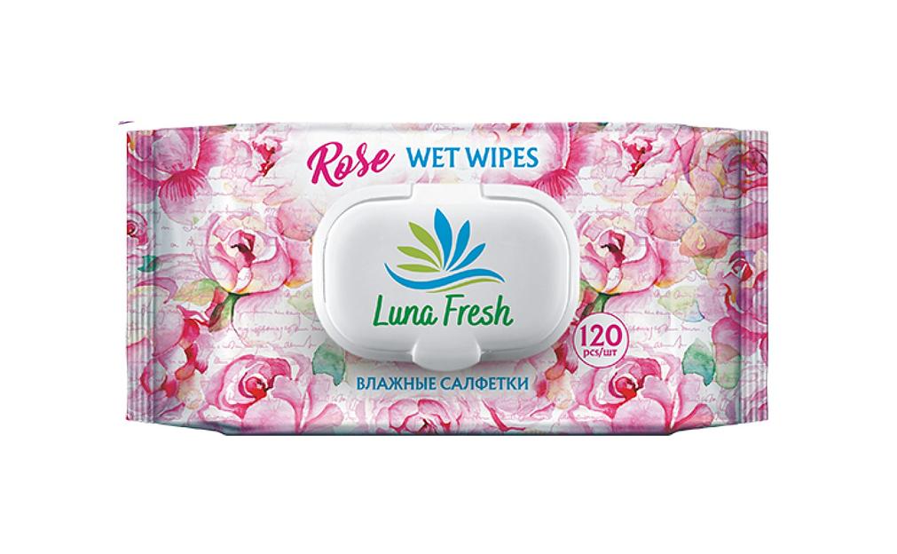 Салфетки влажные Luna Fresh «Rose» 120 шт ОПТ фото 1