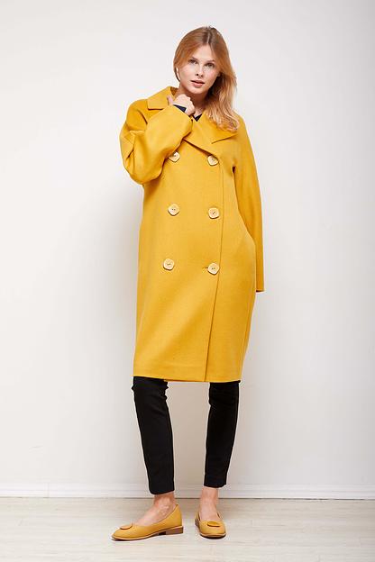 Женское демисезонное пальто двубортное Mmoda жёлтый, арт.2202662-1 фото 3