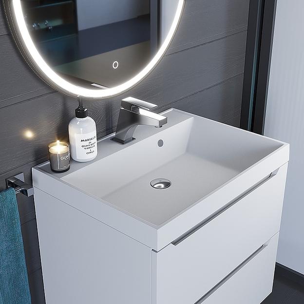 Раковина кварцевая для ванной комнаты Uperwood Classic Quartz 60 см, белая матовая, жасмин фото 2